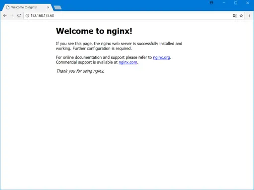 Nach einem Ubuntu-Neustart zeigt der Browser die nginx-Willkommensseite an. Der Webserver ist einsatzbereit.