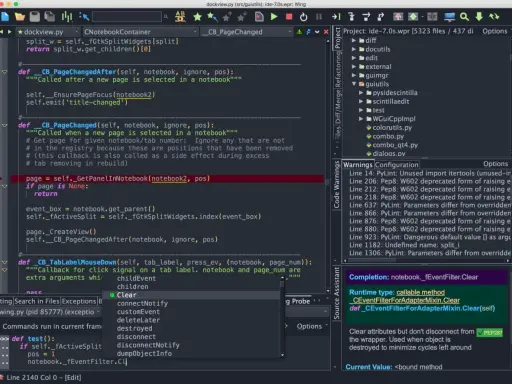 Programmieren mit Python: Code-Editor zeigt Python-Code mit hervorgehobenen Zeilen und eine Autovervollständigungsliste.