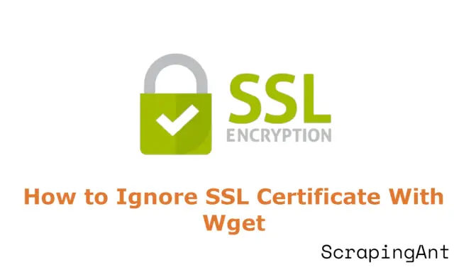 Anleitung: Wie man mit wget ein SSL-Zertifikat ignoriert. Ein grünes Schloss-Symbol mit Häkchen und "SSL Encryption" daneben.