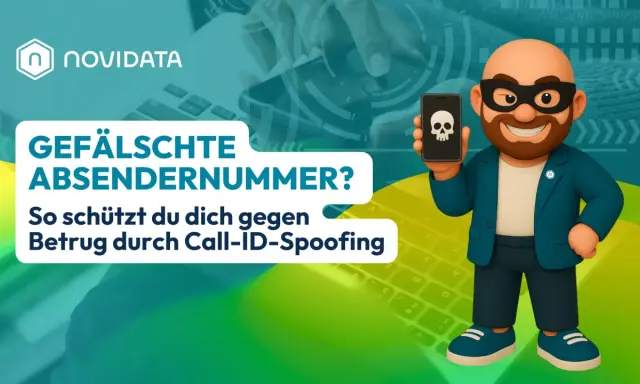 Ein Mann mit Maske hält ein Handy mit Totenkopf-Symbol. Text: "Gefälschte Absendernummer? So schützt du dich gegen Betrug durch Call-ID-Spoofing". So kannst du Spoofing erkennen.
