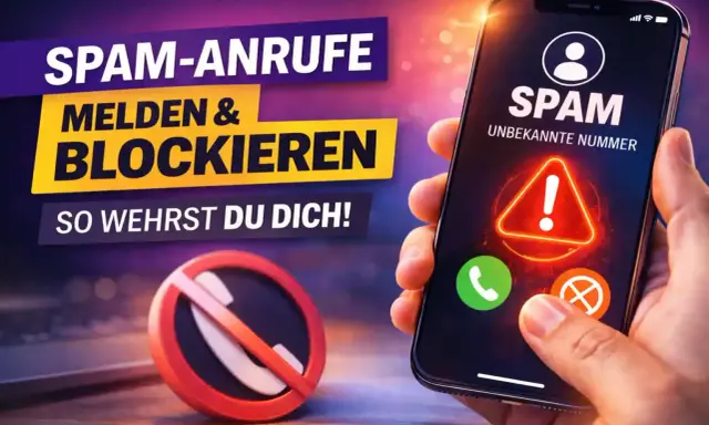 Hand hält Smartphone mit Warnung vor SPAM-Anrufen. Eine Nummer ist als unbekannt markiert. So wehrst du dich gegen unerwünschte Anrufe.