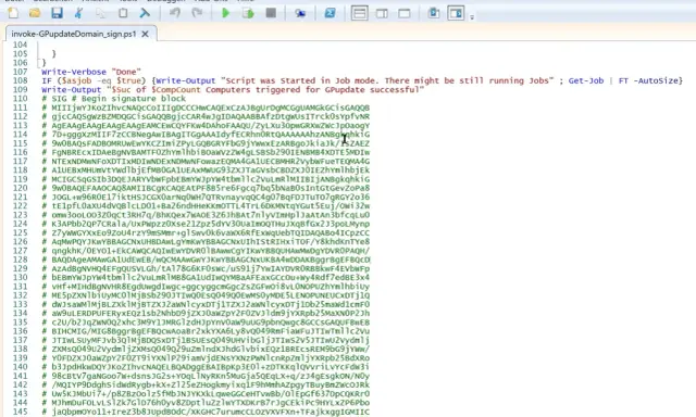 PowerShell-Skript zur Ausführung von `invoke-GPupdateDomain_sign.ps1`. Zeigt den Status von Jobs und die Anzahl der betroffenen Computer an.