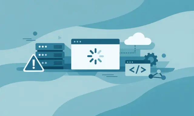 Server-Fehler: nginx no resolver defined to resolve. Ladeanzeige, Warnsymbol und Code-Symbol deuten auf Probleme hin.