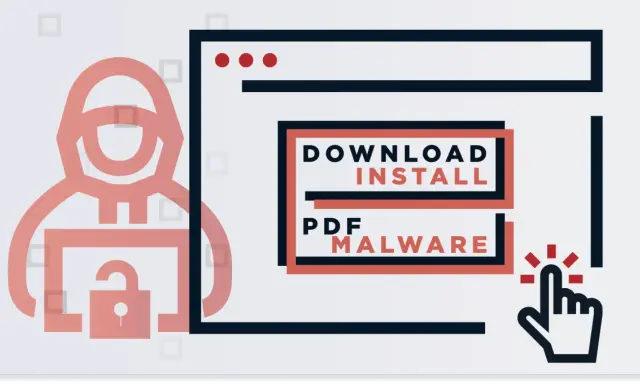 Ein Hacker lockt mit "Download, Install PDF Malware". Ein Klick könnte hier zu **click jacking** führen und das System kompromittieren.