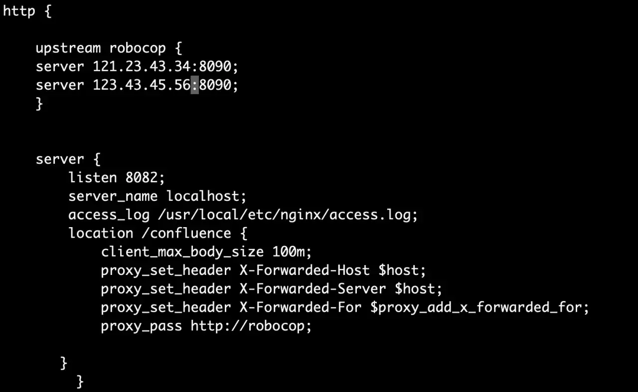 Nginx-Konfiguration: Ein Server mit mehreren Upstream-Servern und einem `server_name` f&uuml;r `localhost`.