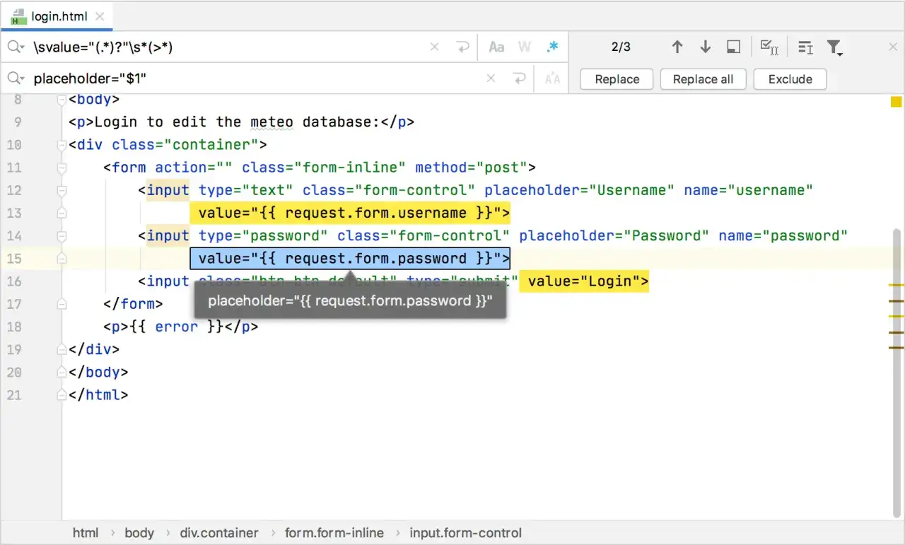 PyCharm: Suche nach 