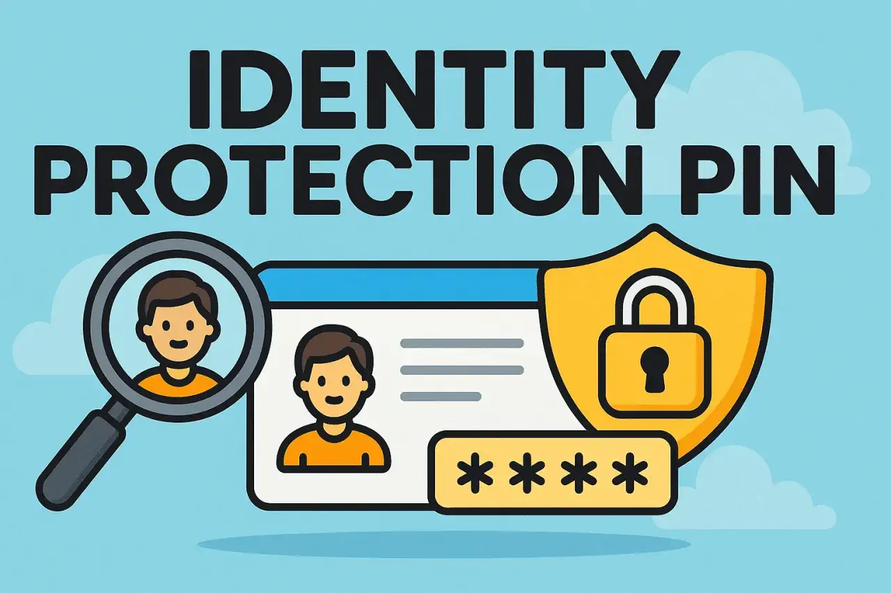 Schutz der Identit&auml;t durch einen PIN. Ein Lupenbild zeigt eine Person, daneben ein Ausweis mit einem Schloss-Symbol und vier Sternchen f&uuml;r den PIN.