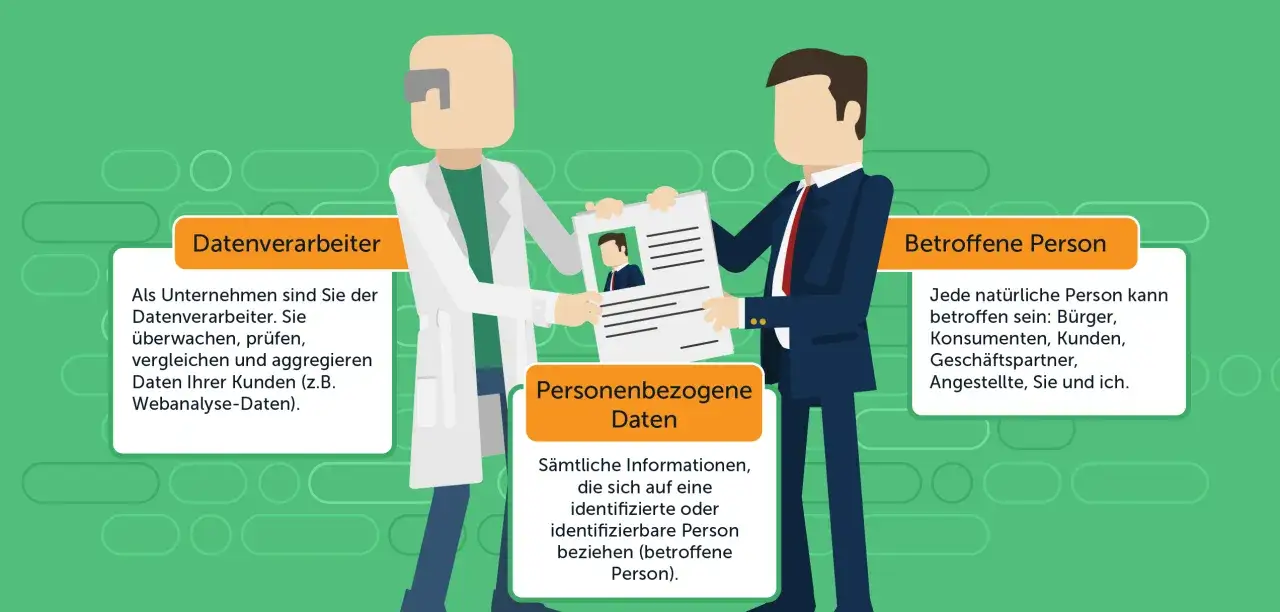 Ein Datenverarbeiter erkl&auml;rt einer betroffenen Person, was personenbezogene Daten sind.