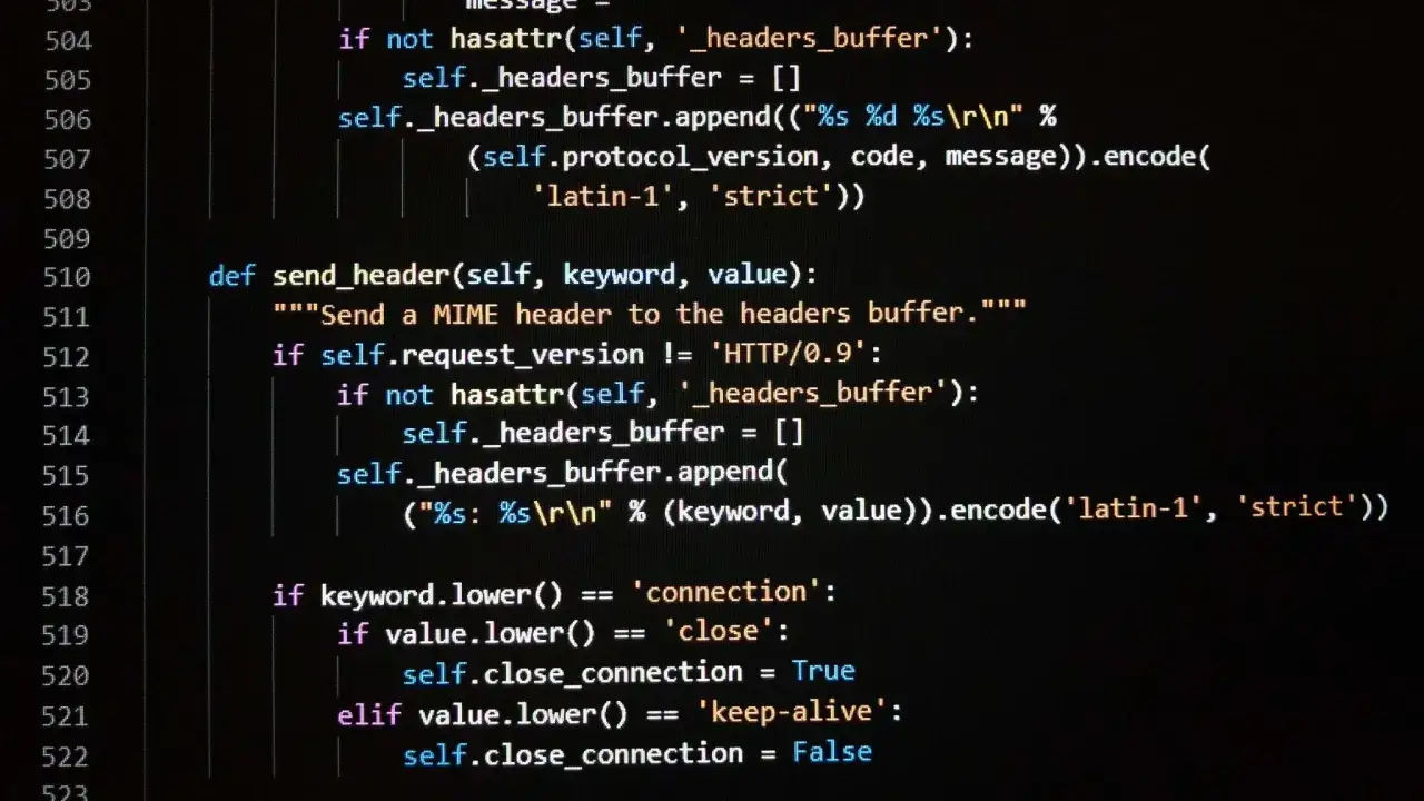 Python-Code zeigt die Funktion `send_header` zum Programmieren von HTTP-Headern.