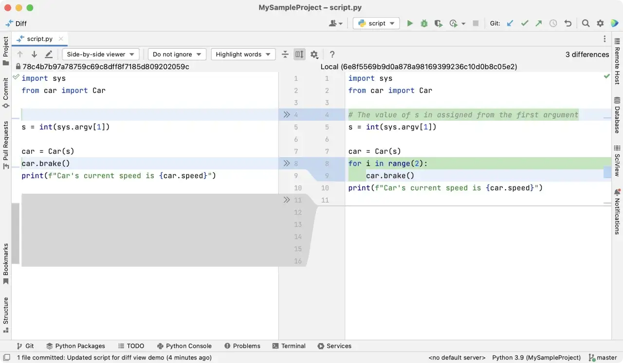 Python-Code zum Erstellen einer Datei, die eine Autogeschwindigkeit simuliert. Zeigt Unterschiede in der Code-Version.
